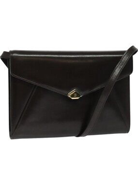 BALLY Shoulder Bag Leather Dark Brown Gold